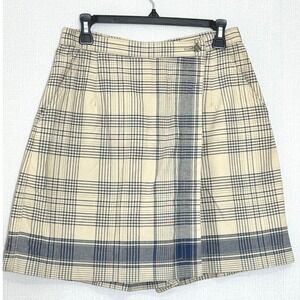 Vintage Plaid Skort Cream Navy High Rise Size 8P Preppy Classic